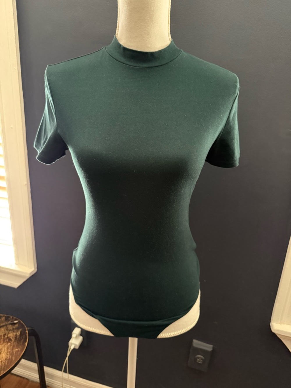 Women's Short-Sleeve Mock Neck Bodysuit in Dark Green
